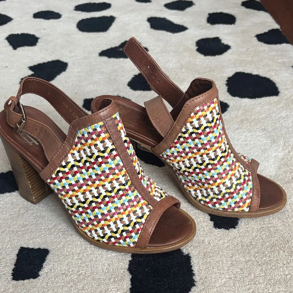 House of Harlow Multicolor Woven Slingback Heeled Sandals 38 - Picture 1 of 5